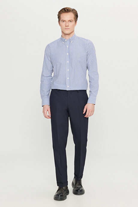 Slim Fit Dar Kesim Gizli Lasiktli Yan Cepli Esnek Klasik Lacivert Pantolon resmi