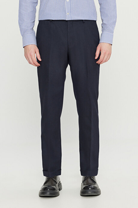 Slim Fit Dar Kesim Gizli Lasiktli Yan Cepli Esnek Klasik Lacivert Pantolon resmi