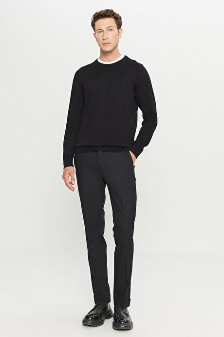 Slim Fit Dar Kesim Gizli Lasiktli Yan Cepli Esnek Klasik Siyah Pantolon resmi