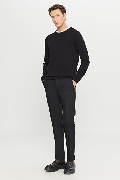 Slim Fit Dar Kesim Gizli Lasiktli Yan Cepli Esnek Klasik Siyah Pantolon resmi