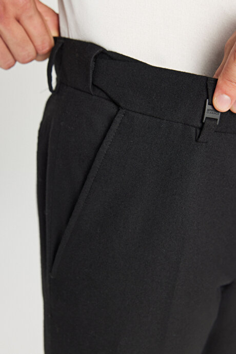 Slim Fit Dar Kesim Gizli Lasiktli Yan Cepli Esnek Klasik Siyah Pantolon resmi