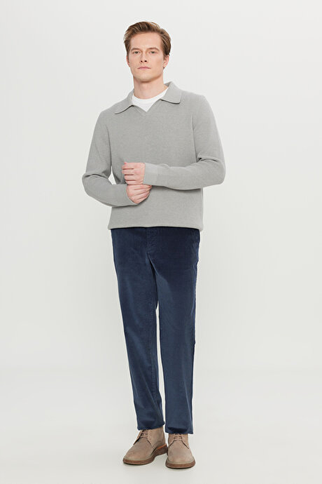 Pamuklu Slim Fit Dar Kesim Desenli Yan Cepli Lacivert Pantolon resmi