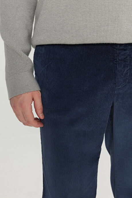 Pamuklu Slim Fit Dar Kesim Desenli Yan Cepli Lacivert Pantolon resmi