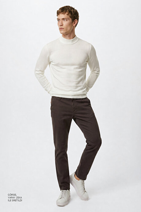 Pamuklu Slim Fit Dar Kesim Yan Cepli Armürlü Esnek Casual Kahverengi Pantolon resmi