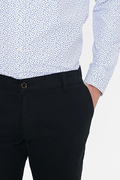 Pamuklu Slim Fit Dar Kesim Yan Cepli Armürlü Esnek Casual Siyah Pantolon resmi