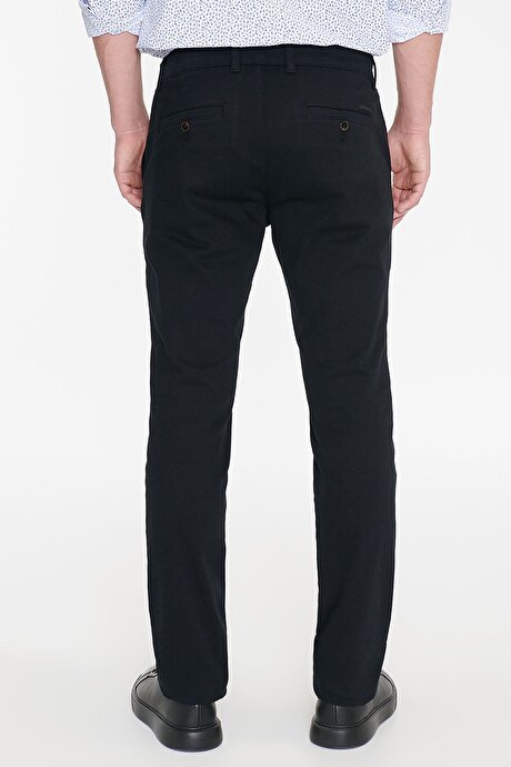 Pamuklu Slim Fit Dar Kesim Yan Cepli Armürlü Esnek Casual Siyah Pantolon resmi