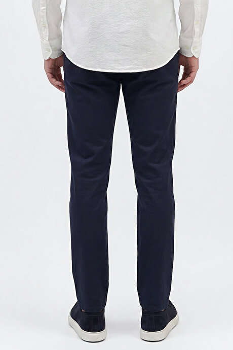 Pamuklu Slim Fit Dar Kesim Armürlü Yan Cepli Casual Esnek Lacivert Pantolon resmi