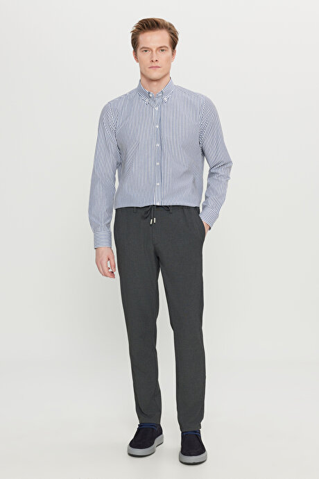 Slim Fit Dar Kesim Beli Bağlamalı Yan Cepli Casual Jogger Antrasit Pantolon resmi