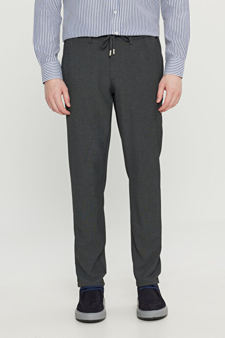 Slim Fit Dar Kesim Beli Bağlamalı Yan Cepli Casual Jogger Antrasit Pantolon resmi