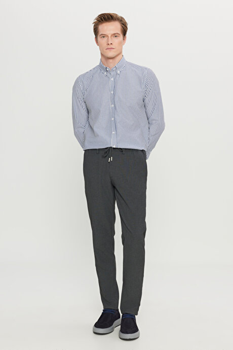 Slim Fit Dar Kesim Beli Bağlamalı Yan Cepli Casual Jogger Antrasit Pantolon resmi