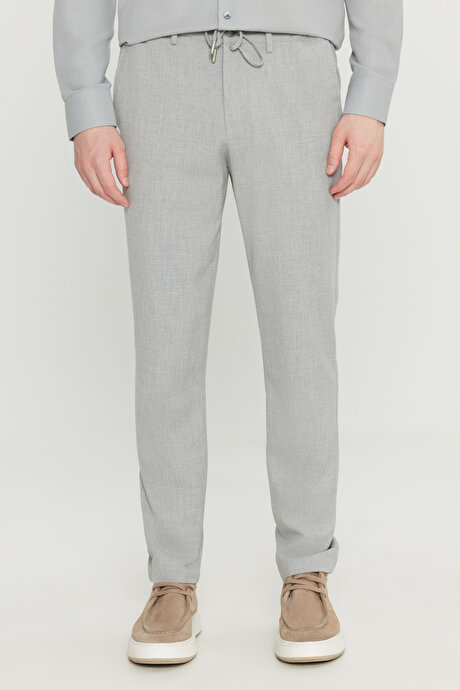 Slim Fit Dar Kesim Beli Bağlamalı Yan Cepli Casual Jogger Gri Pantolon resmi