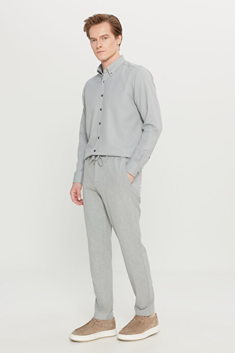 Slim Fit Dar Kesim Beli Bağlamalı Yan Cepli Casual Jogger Gri Pantolon resmi
