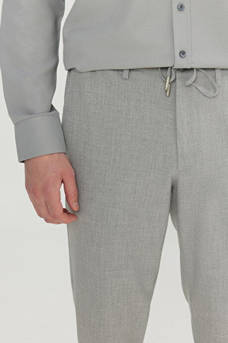 Slim Fit Dar Kesim Beli Bağlamalı Yan Cepli Casual Jogger Gri Pantolon resmi