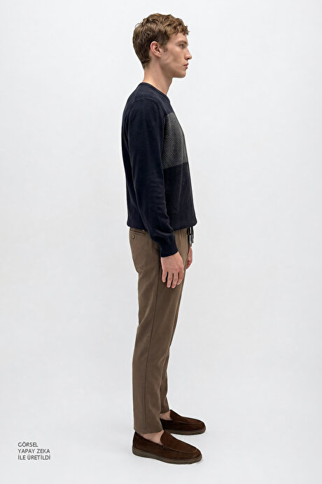 Slim Fit Dar Kesim Beli Bağlamalı Yan Cepli Casual Jogger Vizon Pantolon resmi