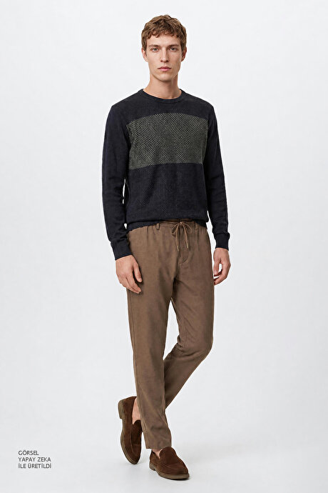 Slim Fit Dar Kesim Beli Bağlamalı Yan Cepli Casual Jogger Vizon Pantolon resmi