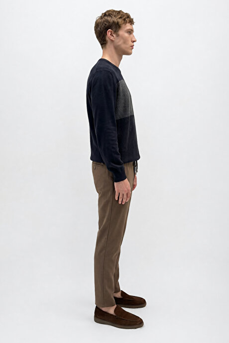 Slim Fit Dar Kesim Beli Bağlamalı Yan Cepli Casual Jogger Vizon Pantolon resmi