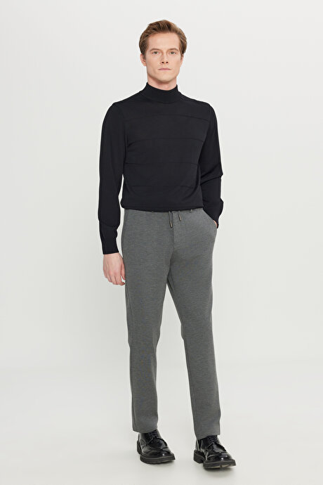 Jogger Slim Fit Dar Kesim Yan Cepli Beli Bağlamalı Casual Gri Melanj Pantolon resmi