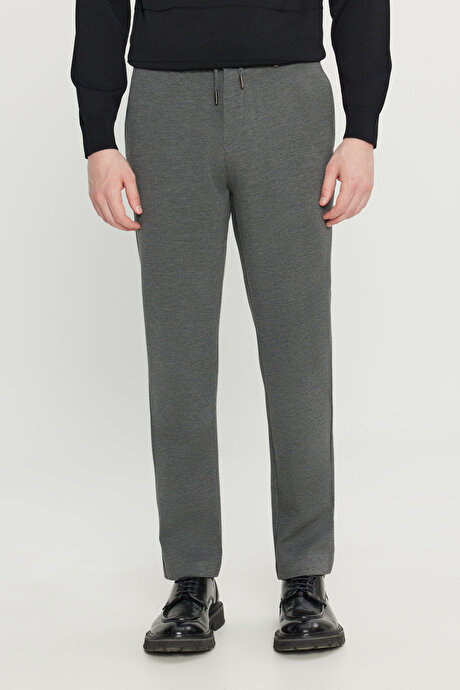 Jogger Slim Fit Dar Kesim Yan Cepli Beli Bağlamalı Casual Gri Melanj Pantolon resmi