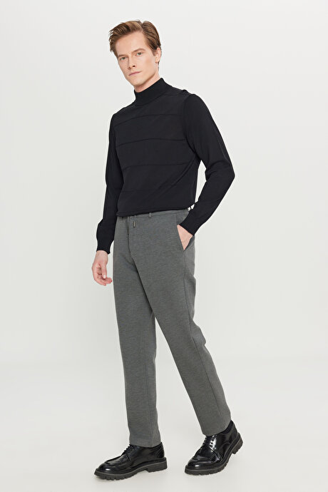 Jogger Slim Fit Dar Kesim Yan Cepli Beli Bağlamalı Casual Gri Melanj Pantolon resmi