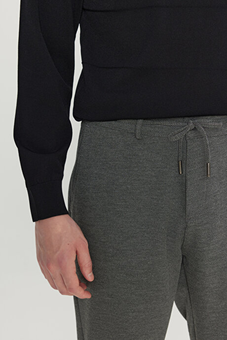 Jogger Slim Fit Dar Kesim Yan Cepli Beli Bağlamalı Casual Gri Melanj Pantolon resmi