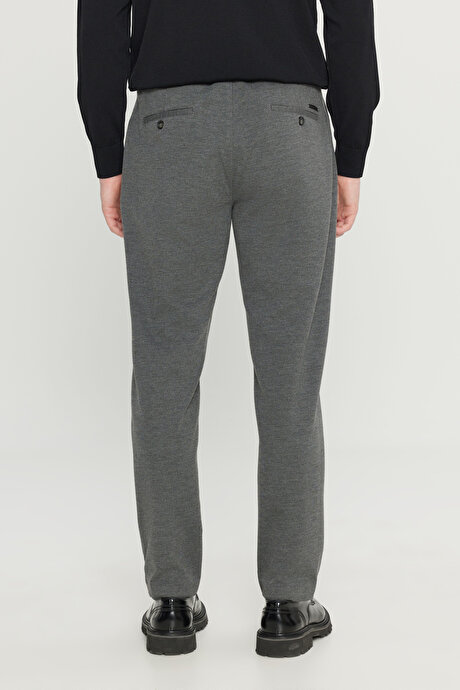 Jogger Slim Fit Dar Kesim Yan Cepli Beli Bağlamalı Casual Gri Melanj Pantolon resmi