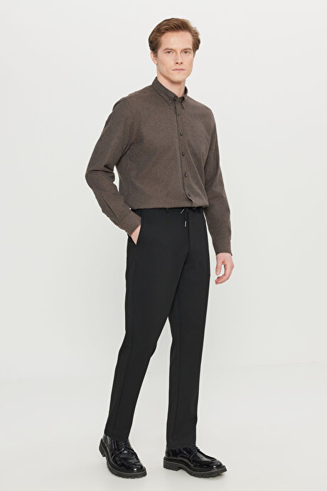 Jogger Slim Fit Dar Kesim Yan Cepli Beli Bağlamalı Casual Siyah Pantolon resmi