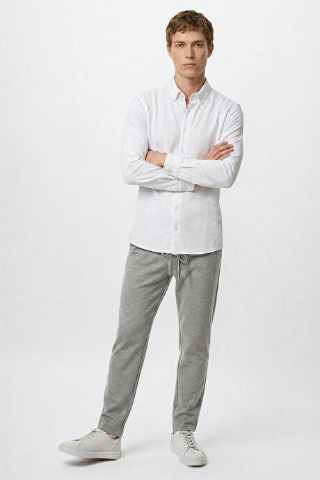 Slim Fit Dar Kesim Beli Bağlamalı Yan Cepli Esnek Jogger Açık Gri Pantolon resmi