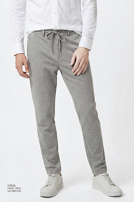 Slim Fit Dar Kesim Beli Bağlamalı Yan Cepli Esnek Jogger Açık Gri Pantolon resmi