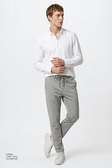 Slim Fit Dar Kesim Beli Bağlamalı Yan Cepli Esnek Jogger Açık Gri Pantolon resmi