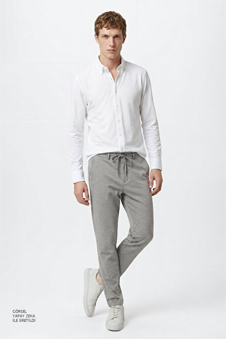 Slim Fit Dar Kesim Beli Bağlamalı Yan Cepli Esnek Jogger Açık Gri Pantolon resmi