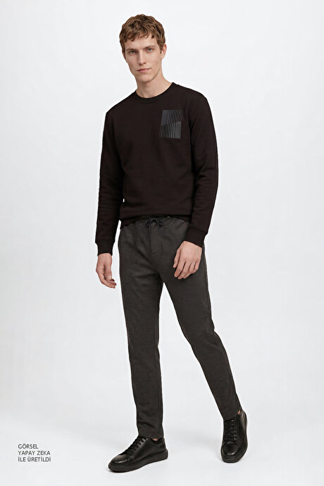 Slim Fit Dar Kesim Beli Bağlamalı Yan Cepli Esnek Jogger Antrasit Pantolon resmi