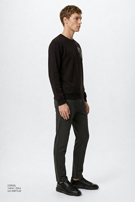 Slim Fit Dar Kesim Beli Bağlamalı Yan Cepli Esnek Jogger Antrasit Pantolon resmi