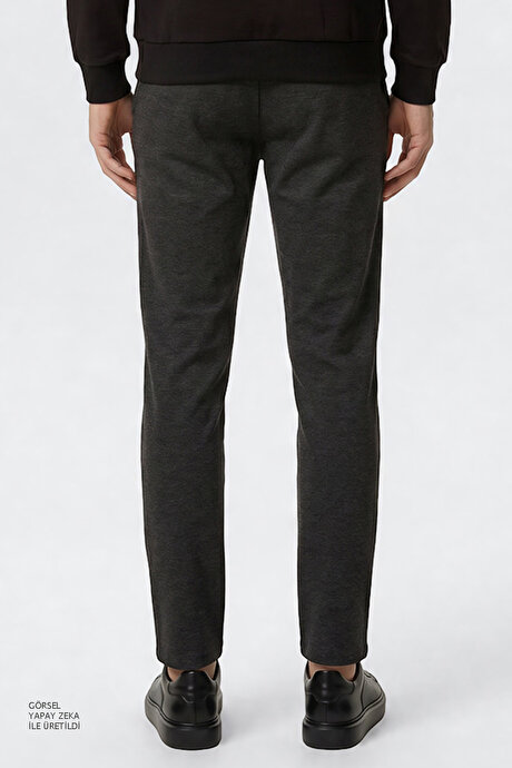 Slim Fit Dar Kesim Beli Bağlamalı Yan Cepli Esnek Jogger Antrasit Pantolon resmi