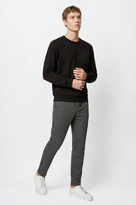 Slim Fit Dar Kesim Beli Bağlamalı Yan Cepli Esnek Jogger Gri Pantolon resmi
