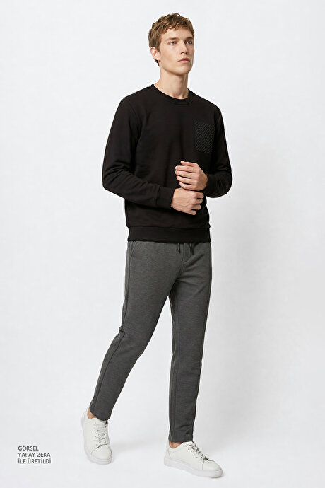 Slim Fit Dar Kesim Beli Bağlamalı Yan Cepli Esnek Jogger Gri Pantolon resmi