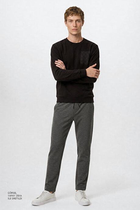 Slim Fit Dar Kesim Beli Bağlamalı Yan Cepli Esnek Jogger Gri Pantolon resmi