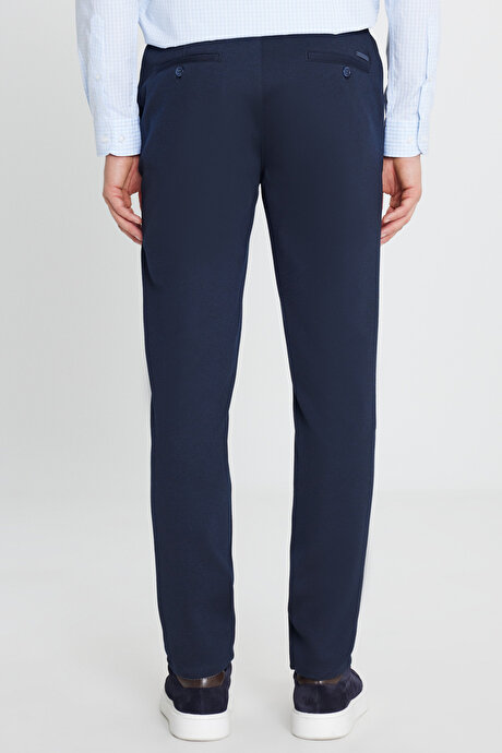 Slim Fit Dar Kesim Beli Bağlamalı Yan Cepli Esnek Jogger Lacivert Pantolon resmi