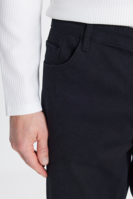 Pamuklu Slim Fit Dar Kesim Armürlü 5 Cepli Esnek Casual Siyah Pantolon resmi