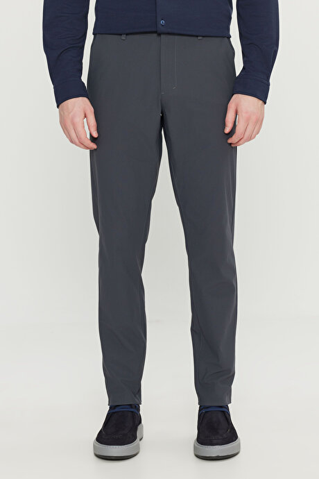 Slim Fit Dar Kesim Yan Cepli Casual Antrasit Pantolon resmi