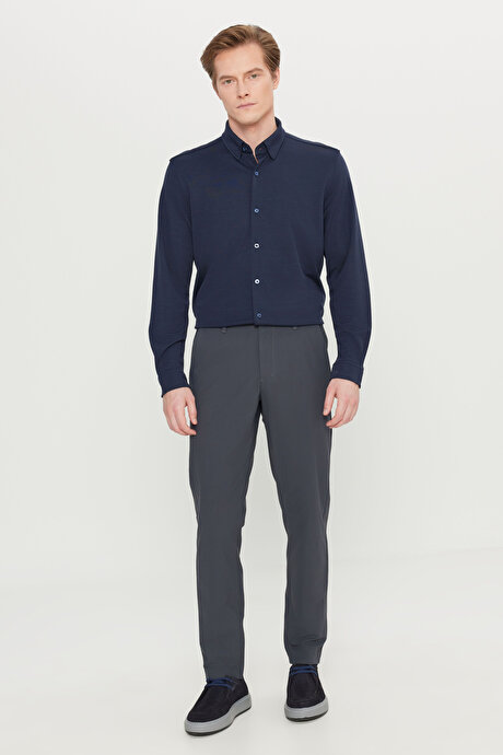 Slim Fit Dar Kesim Yan Cepli Casual Antrasit Pantolon resmi