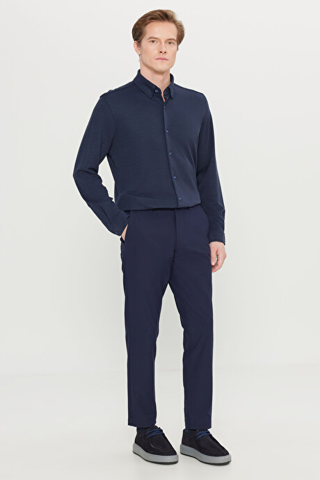 Slim Fit Dar Kesim Yan Cepli Casual Lacivert Pantolon resmi