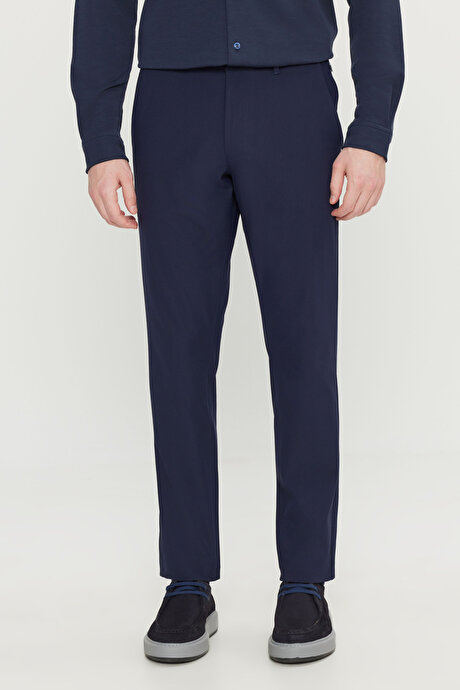 Slim Fit Dar Kesim Yan Cepli Casual Lacivert Pantolon resmi