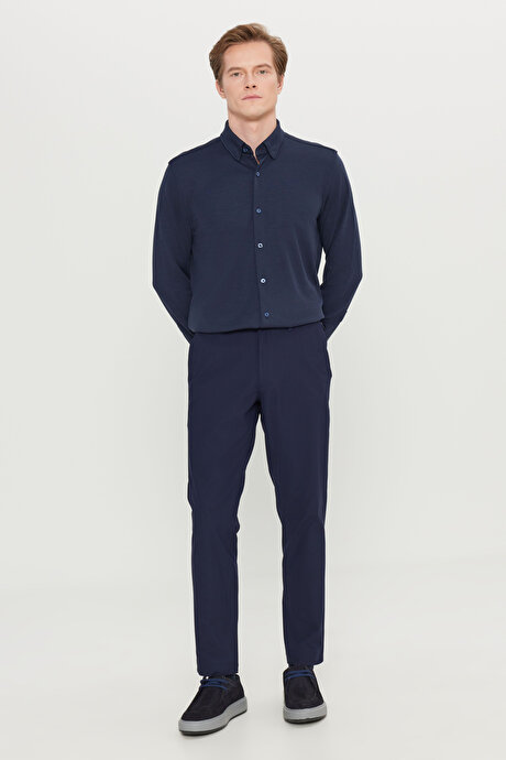 Slim Fit Dar Kesim Yan Cepli Casual Lacivert Pantolon resmi