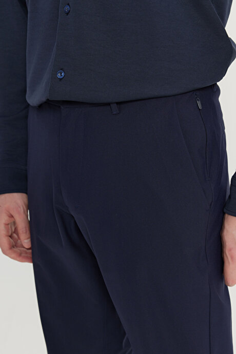 Slim Fit Dar Kesim Yan Cepli Casual Lacivert Pantolon resmi