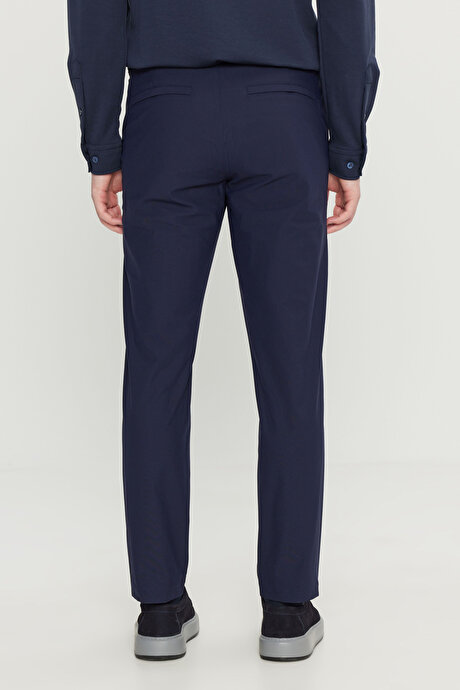 Slim Fit Dar Kesim Yan Cepli Casual Lacivert Pantolon resmi