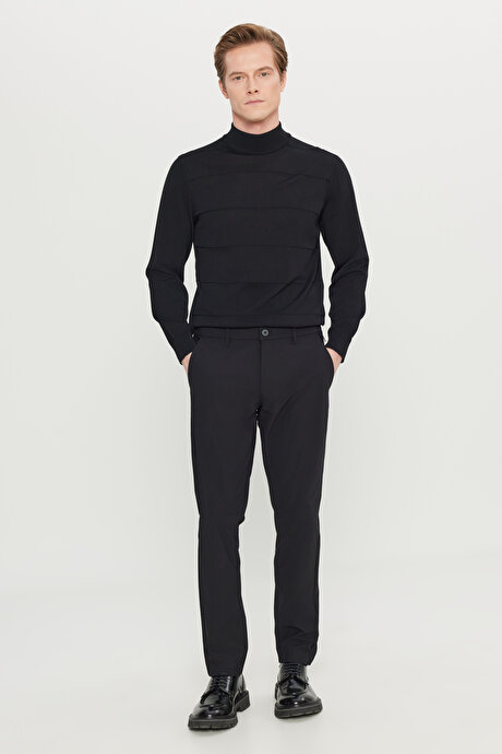Slim Fit Dar Kesim Yan Cepli Casual Siyah Pantolon resmi