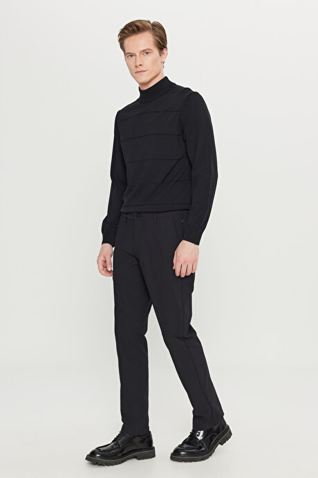 Slim Fit Dar Kesim Yan Cepli Casual Siyah Pantolon resmi