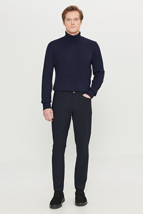 Slim Fit Dar Kesim 5 Cepli Casual Lacivert Pantolon resmi