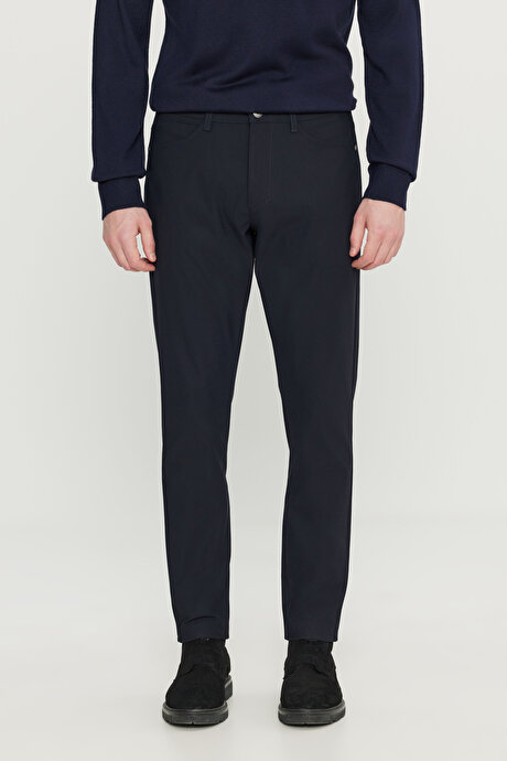 Slim Fit Dar Kesim 5 Cepli Casual Lacivert Pantolon resmi