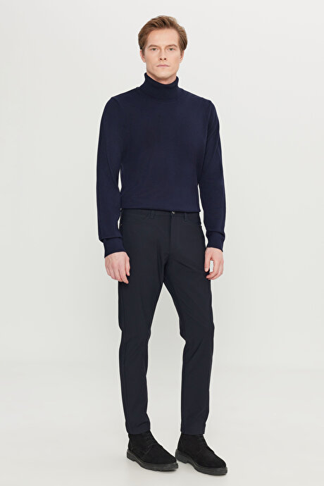 Slim Fit Dar Kesim 5 Cepli Casual Lacivert Pantolon resmi